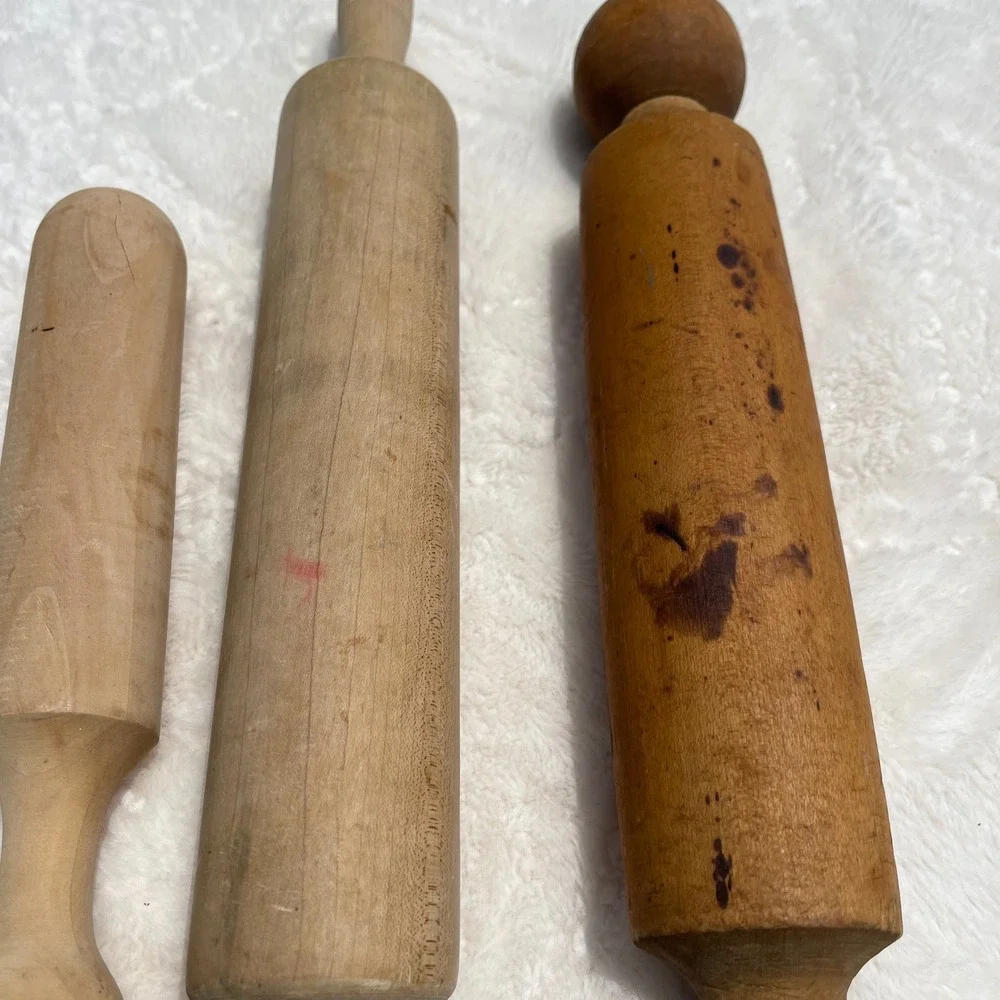 Vintage Wooden Rolling Pin Pestle Masher Set of 3 Primitive Farmhouse Kitchen